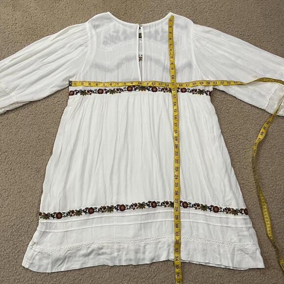 Free People Pasadena Embroidered Mini Dress Long Sleeve White Size Large - Picture 7 of 7